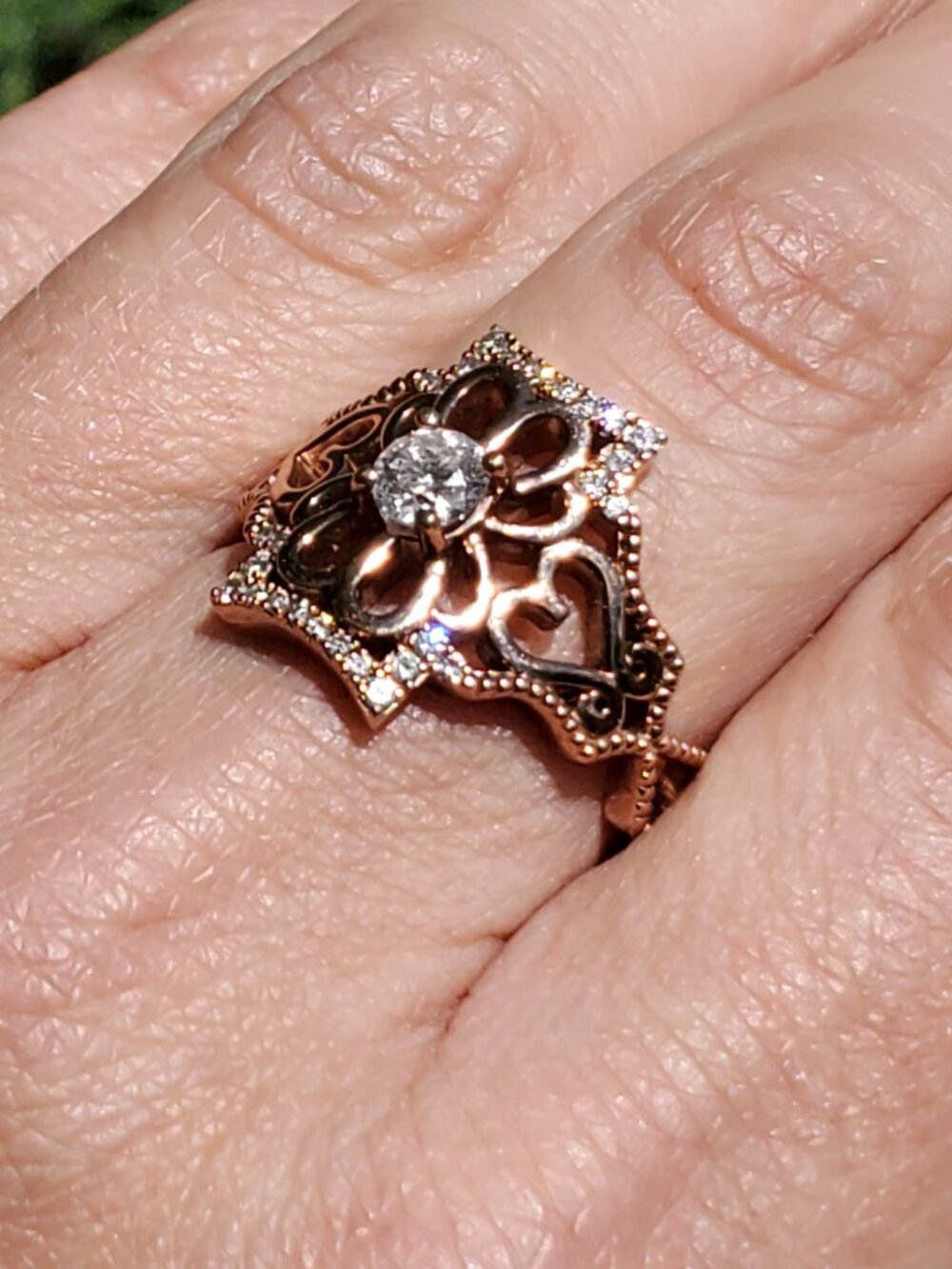 10K Rose Gold Diamond Flower Ring 0.65 CTW Round Diamonds Floral Filigree SZ 10 - Picture 3 of 16